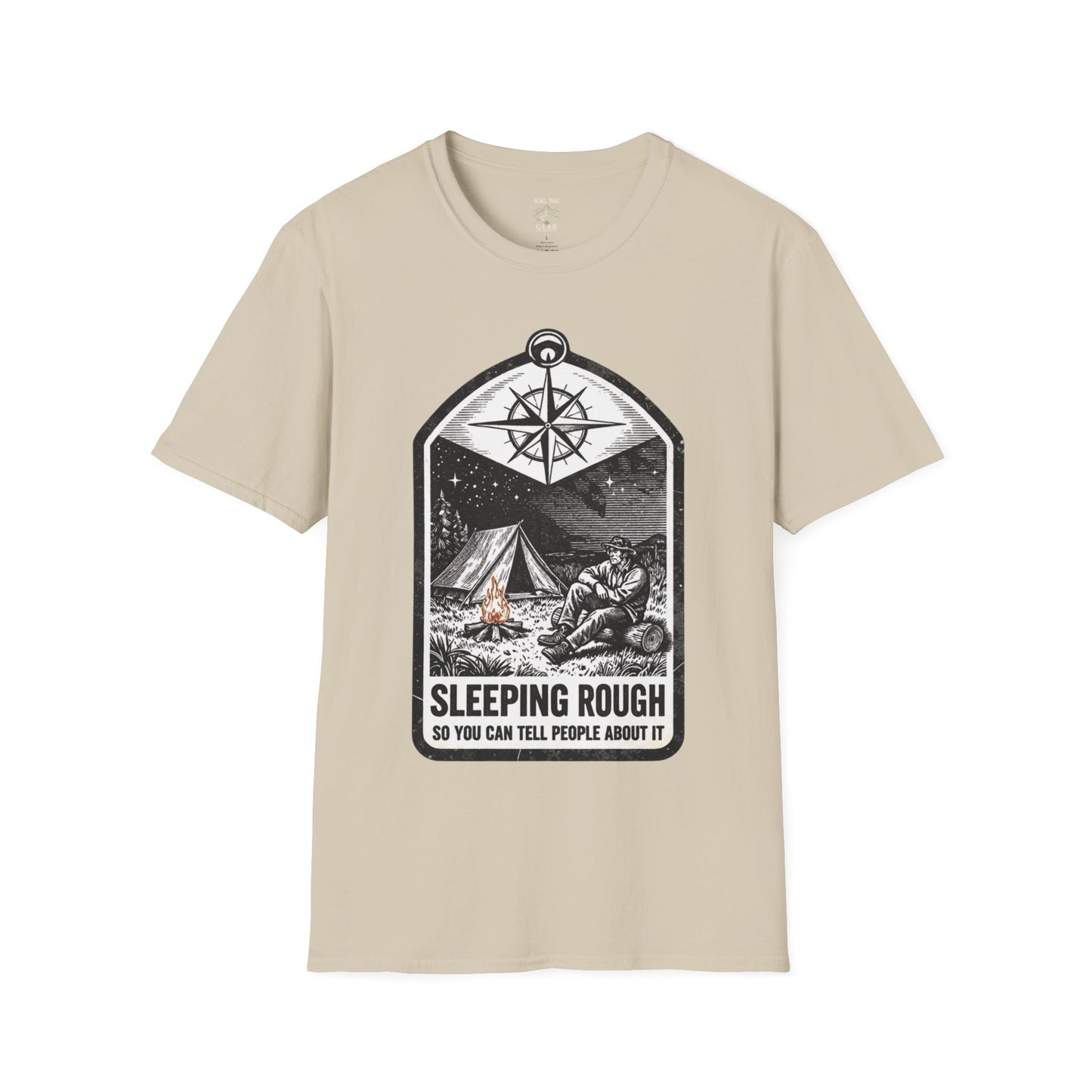 Camping T-Shirt — 'Sleeping Rough' Night Sky Tent Graphic