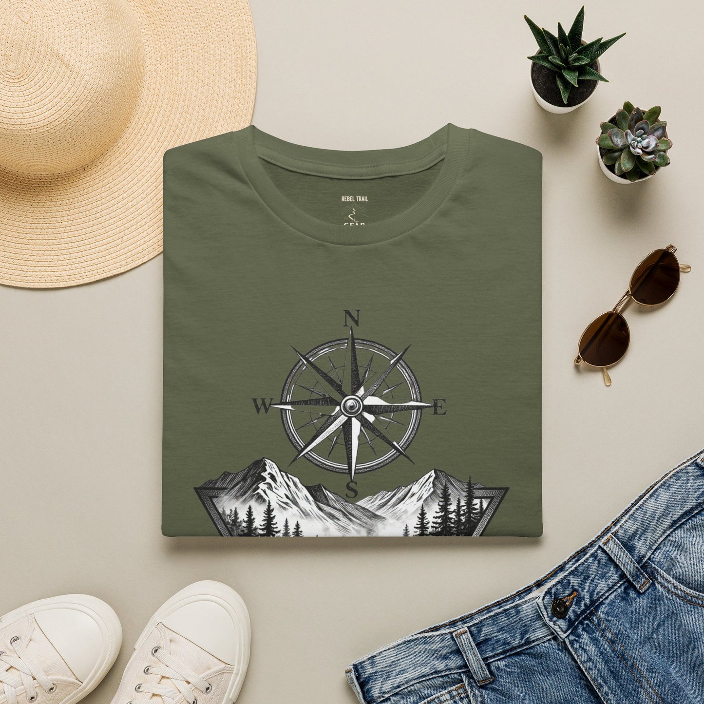 Compass & Mountain T-Shirt — Adventure Travel Graphic Tee