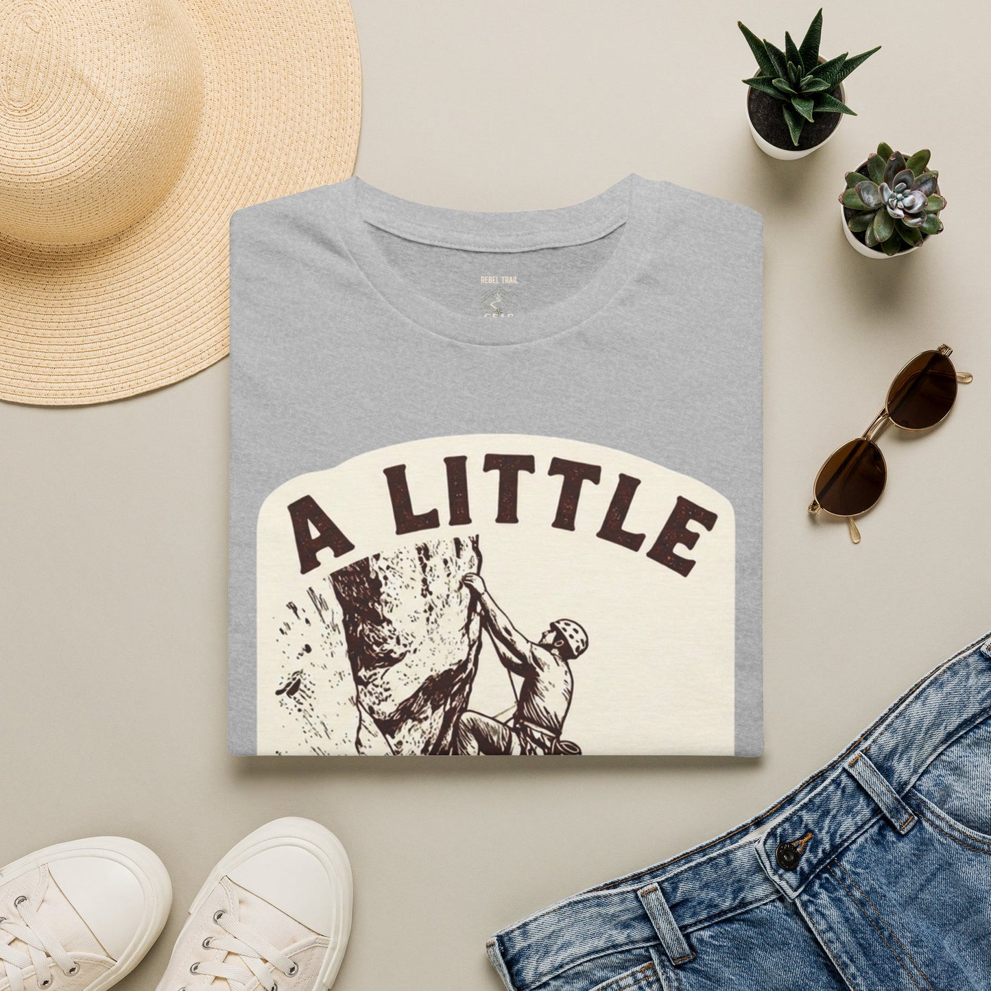Climbing T-Shirt — "A Little Fear Never Hurt" Vintage Rock Climber Tee