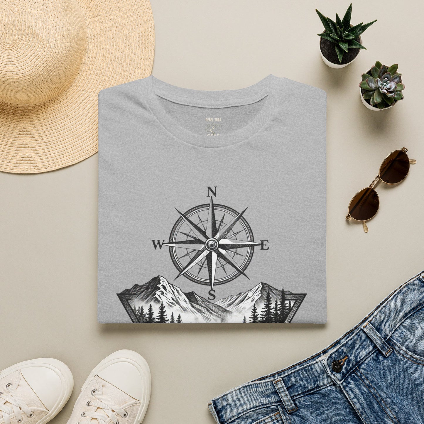 Compass & Mountain T-Shirt — Adventure Travel Graphic Tee