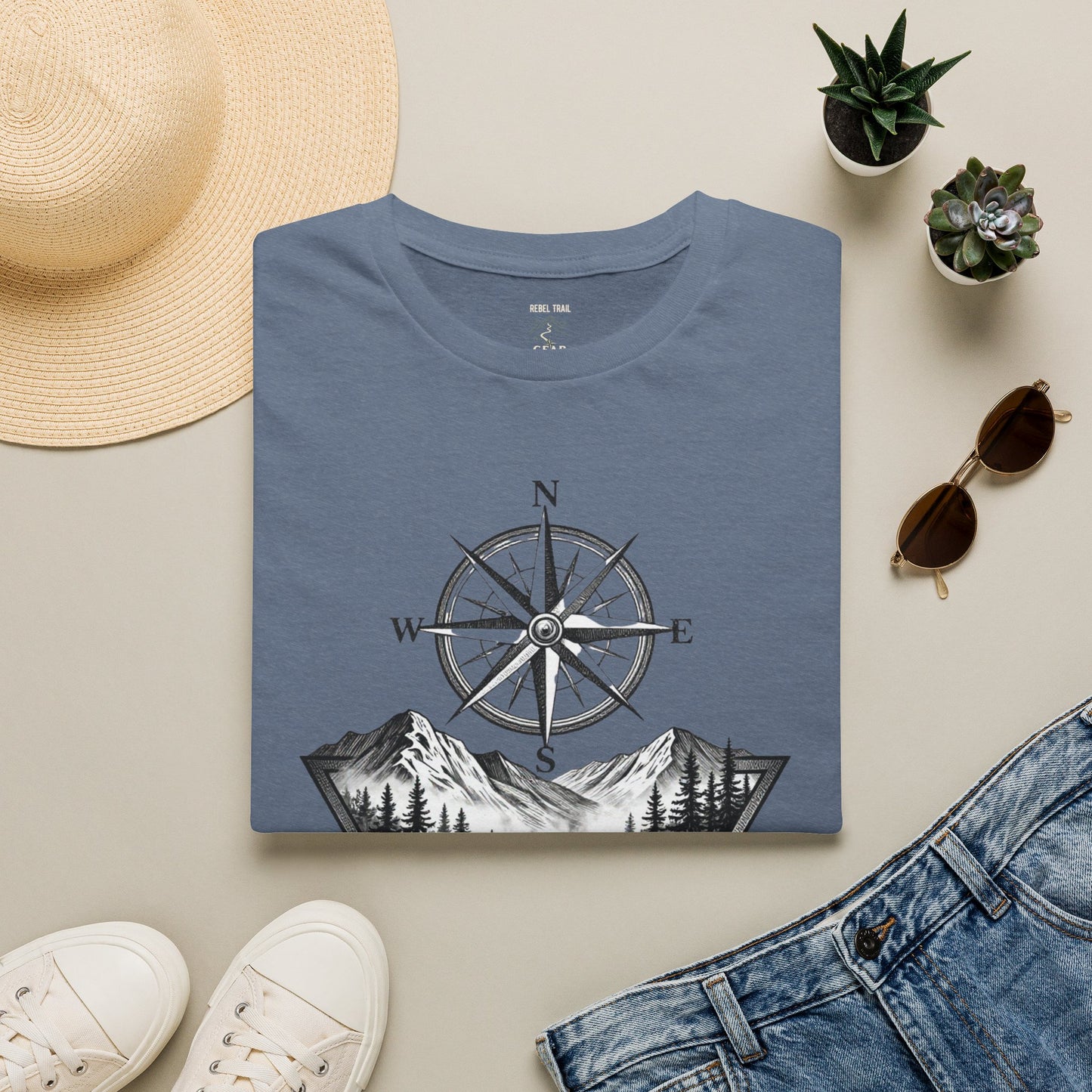 Compass & Mountain T-Shirt — Adventure Travel Graphic Tee