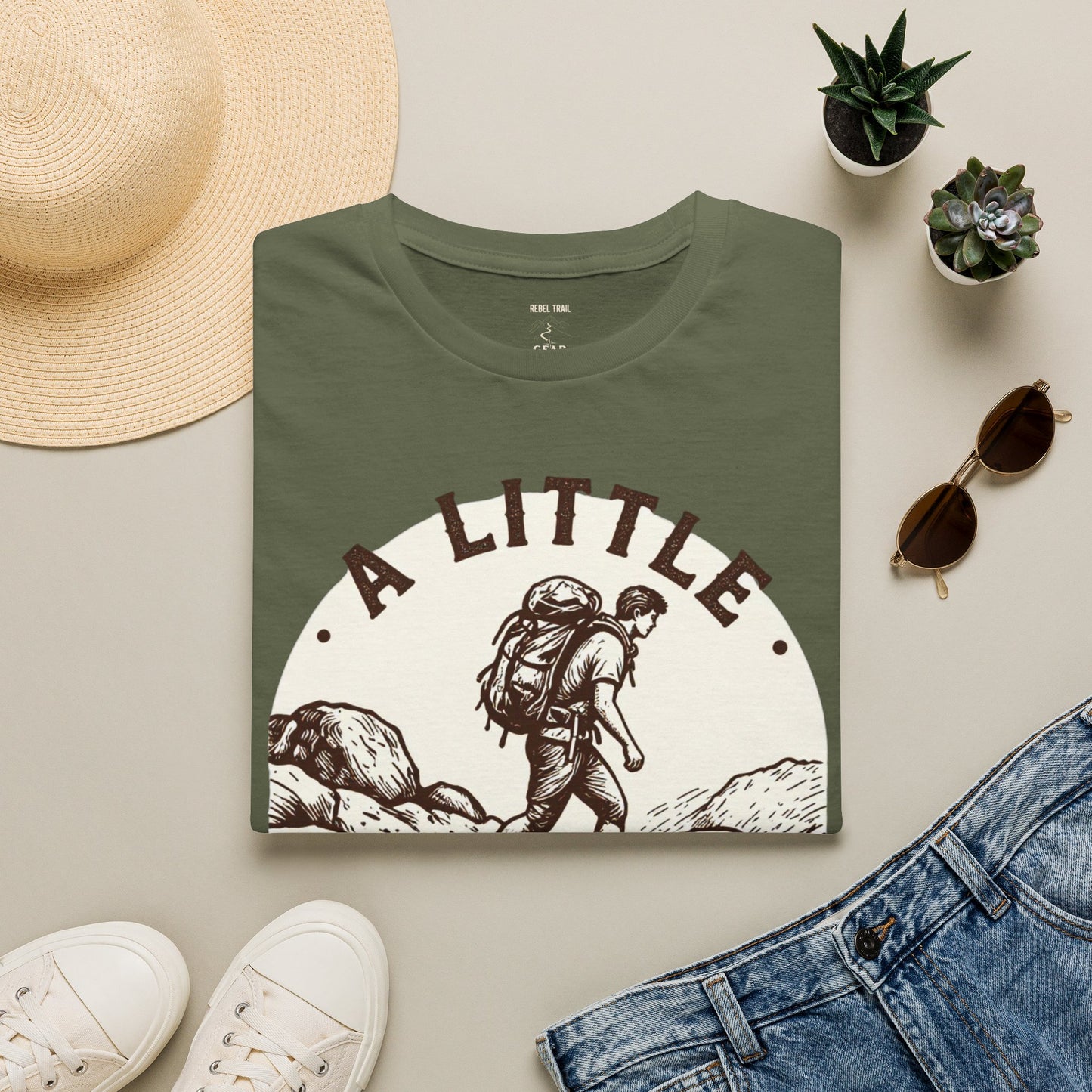 Hiking T-Shirt — "A Little Mud Never Hurt" Vintage Backpacker Tee