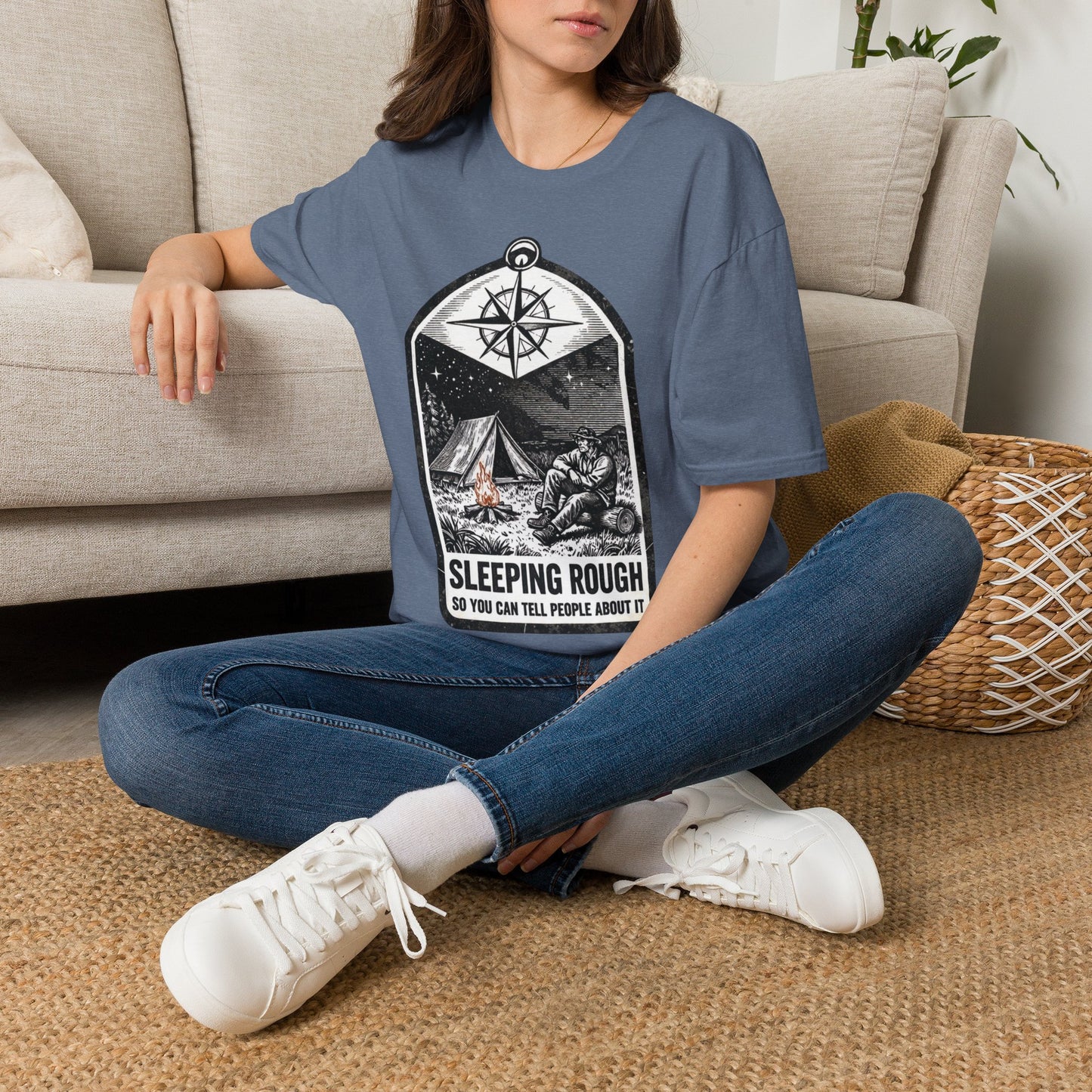 Camping T-Shirt — 'Sleeping Rough' Night Sky Tent Graphic