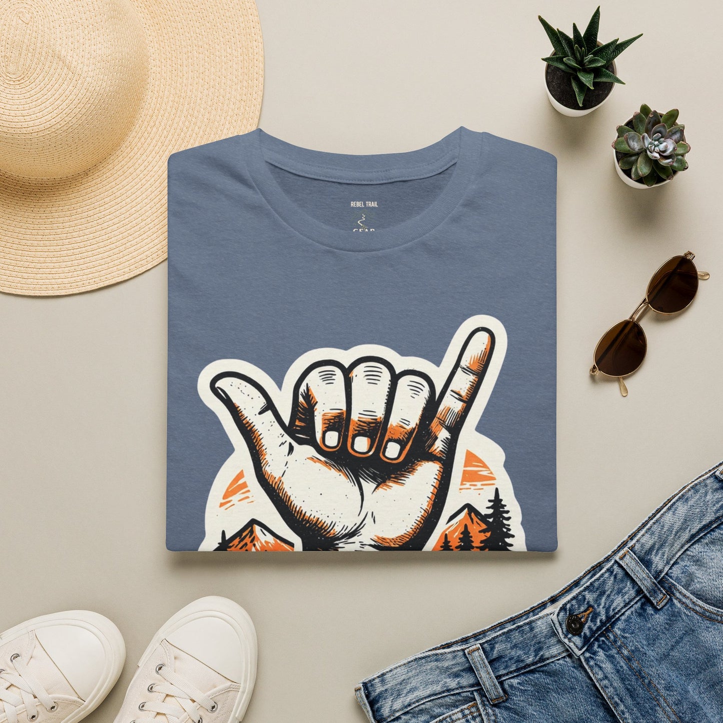 Shaka Hand Trail T‑Shirt — Rebel Trail Gear Outdoor Adventure Tee