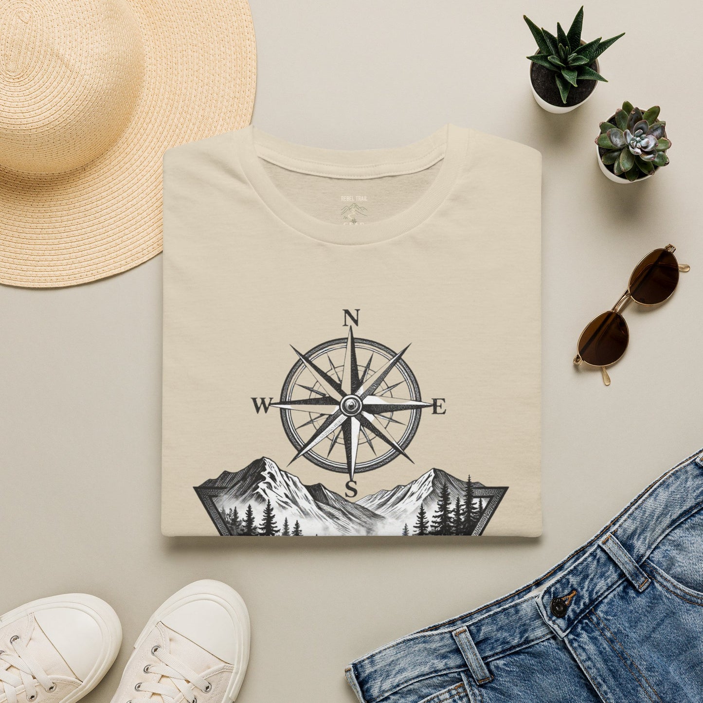 Compass & Mountain T-Shirt — Adventure Travel Graphic Tee