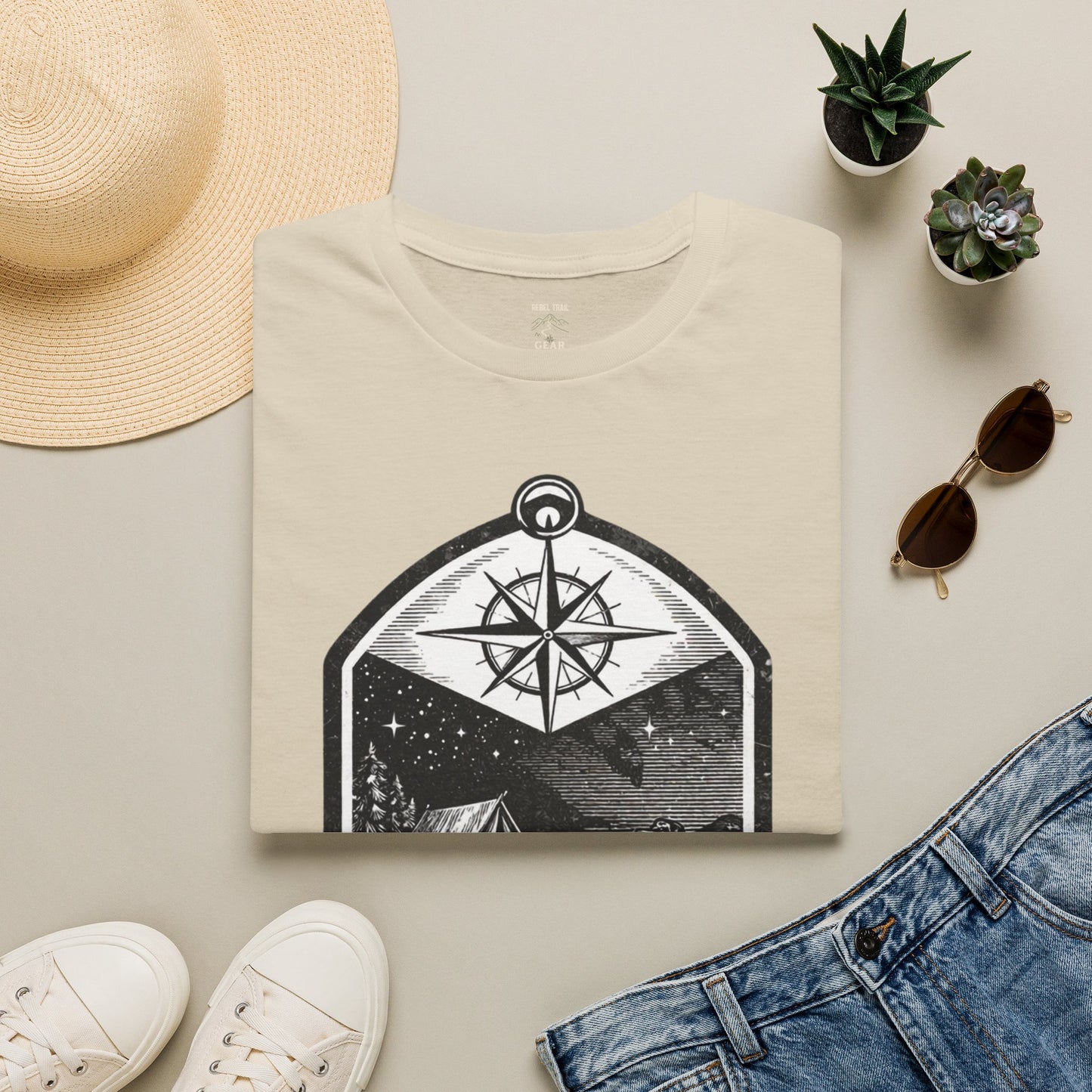 Camping T-Shirt — 'Sleeping Rough' Night Sky Tent Graphic
