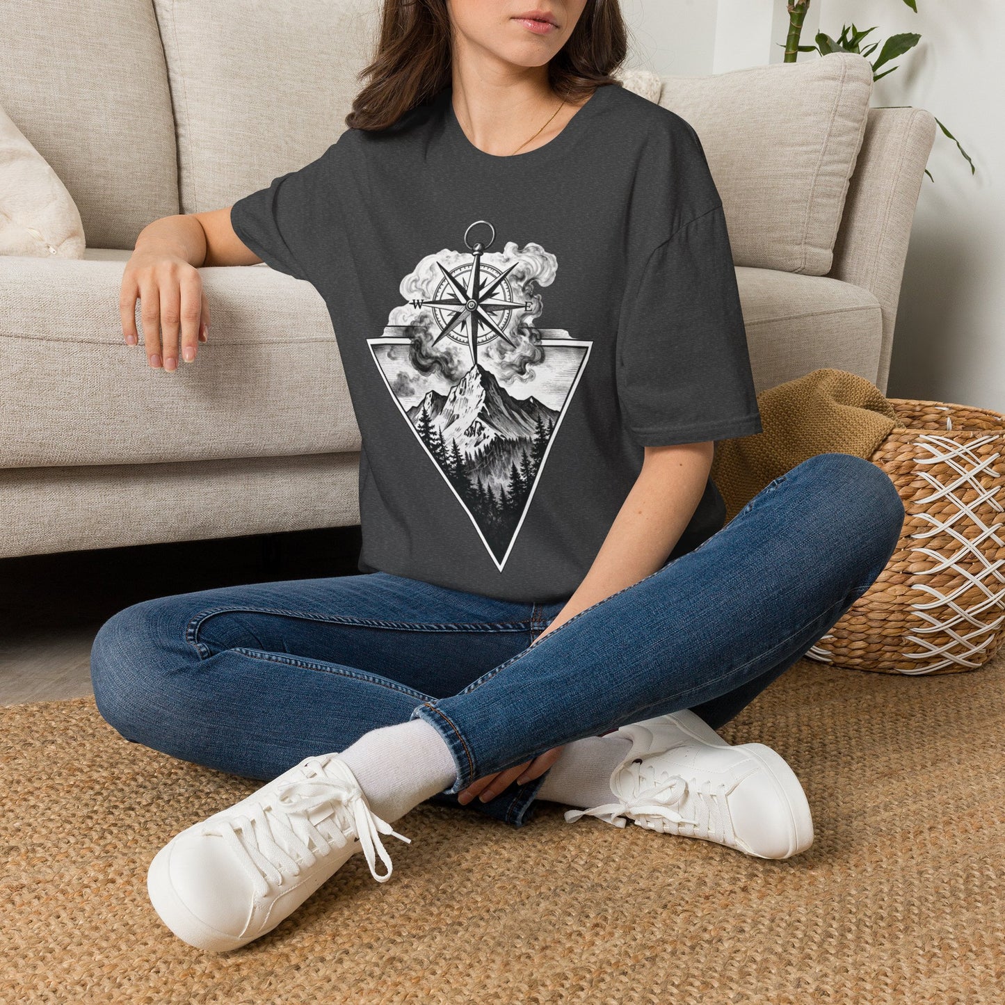 Compass & Mountain Graphic Tee — Adventure Travel Shirt