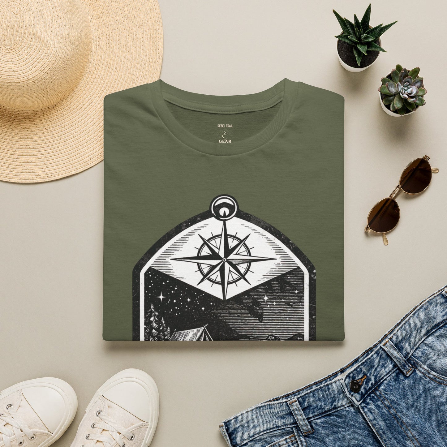 Camping T-Shirt — 'Sleeping Rough' Night Sky Tent Graphic