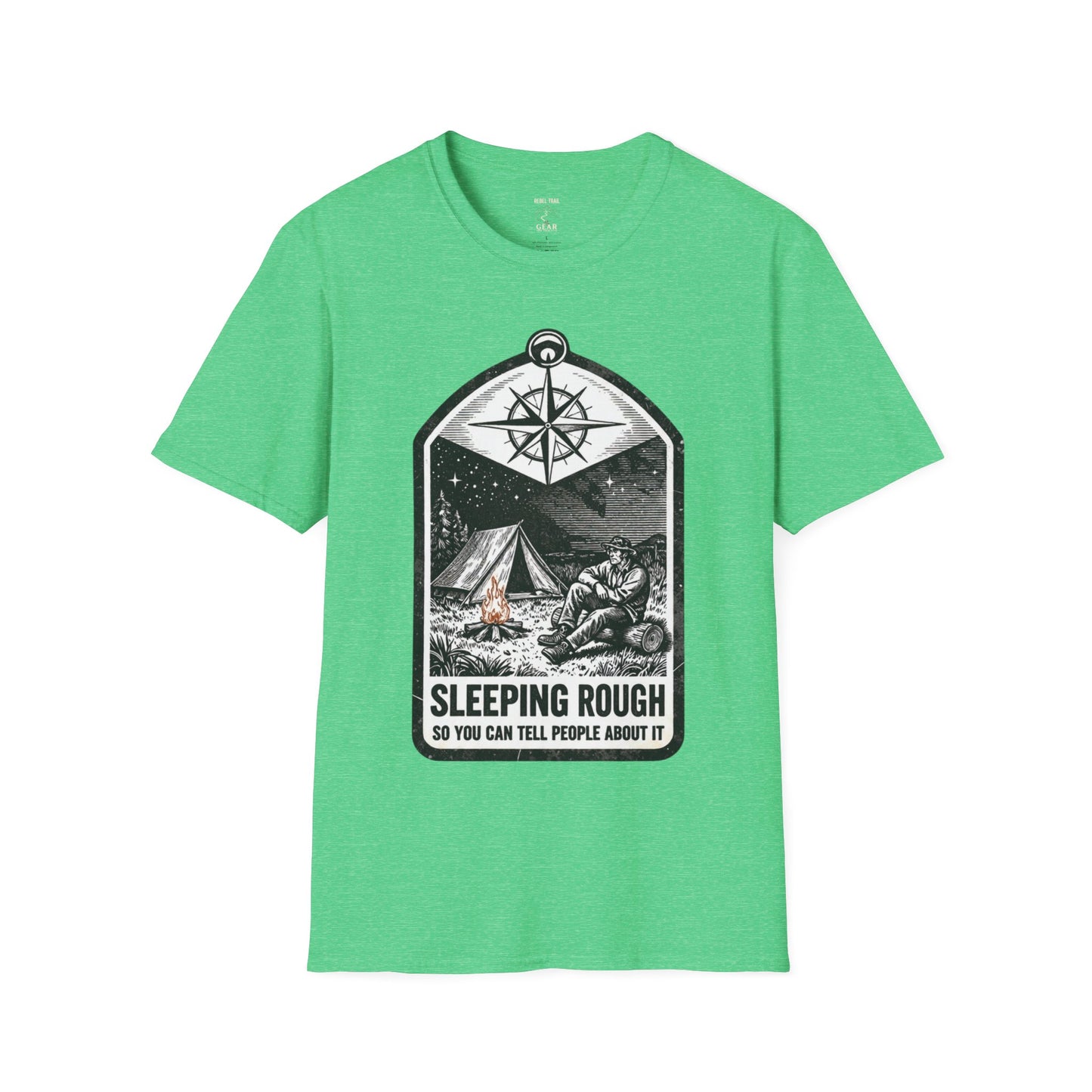 Camping T-Shirt — 'Sleeping Rough' Night Sky Tent Graphic