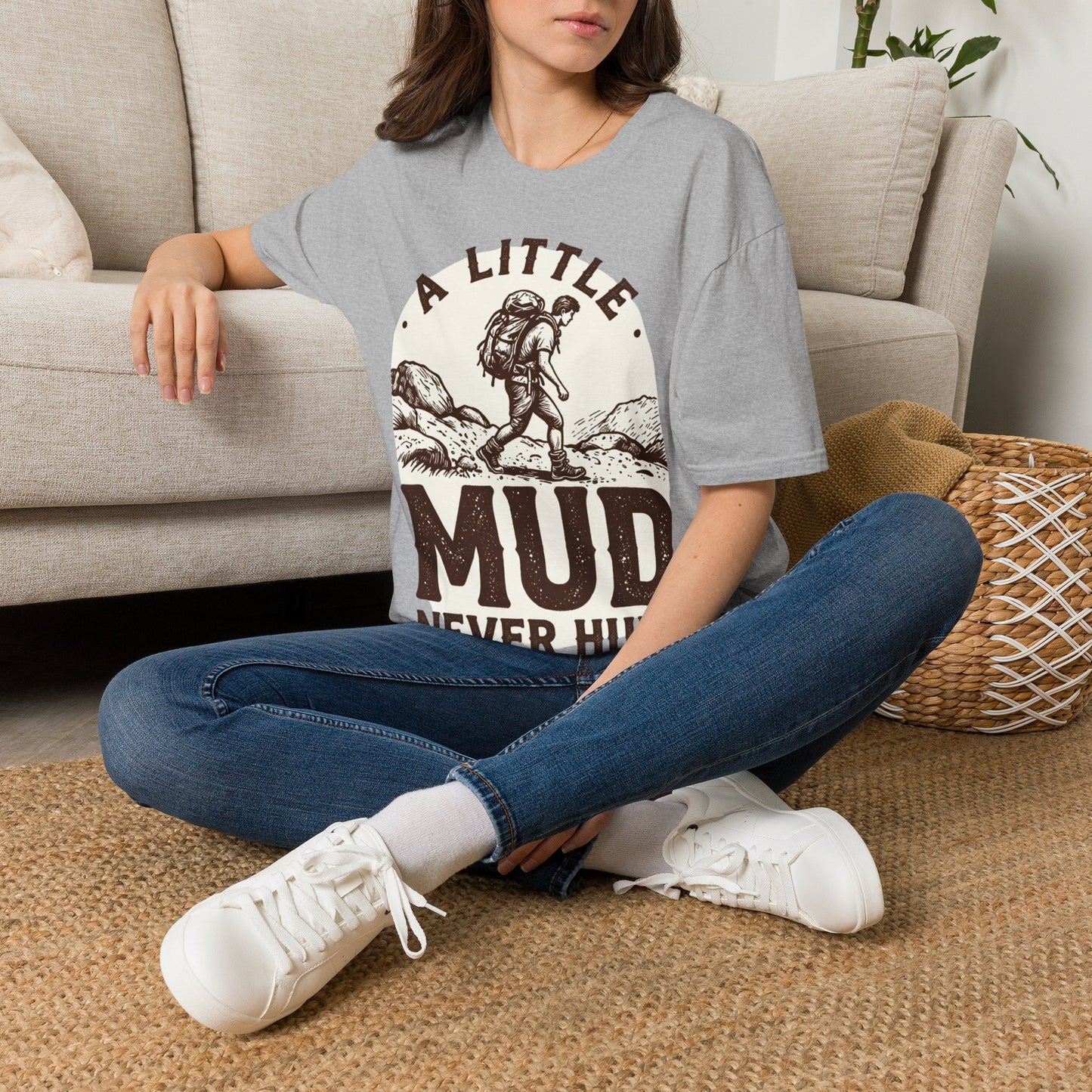 Hiking T-Shirt — "A Little Mud Never Hurt" Vintage Backpacker Tee