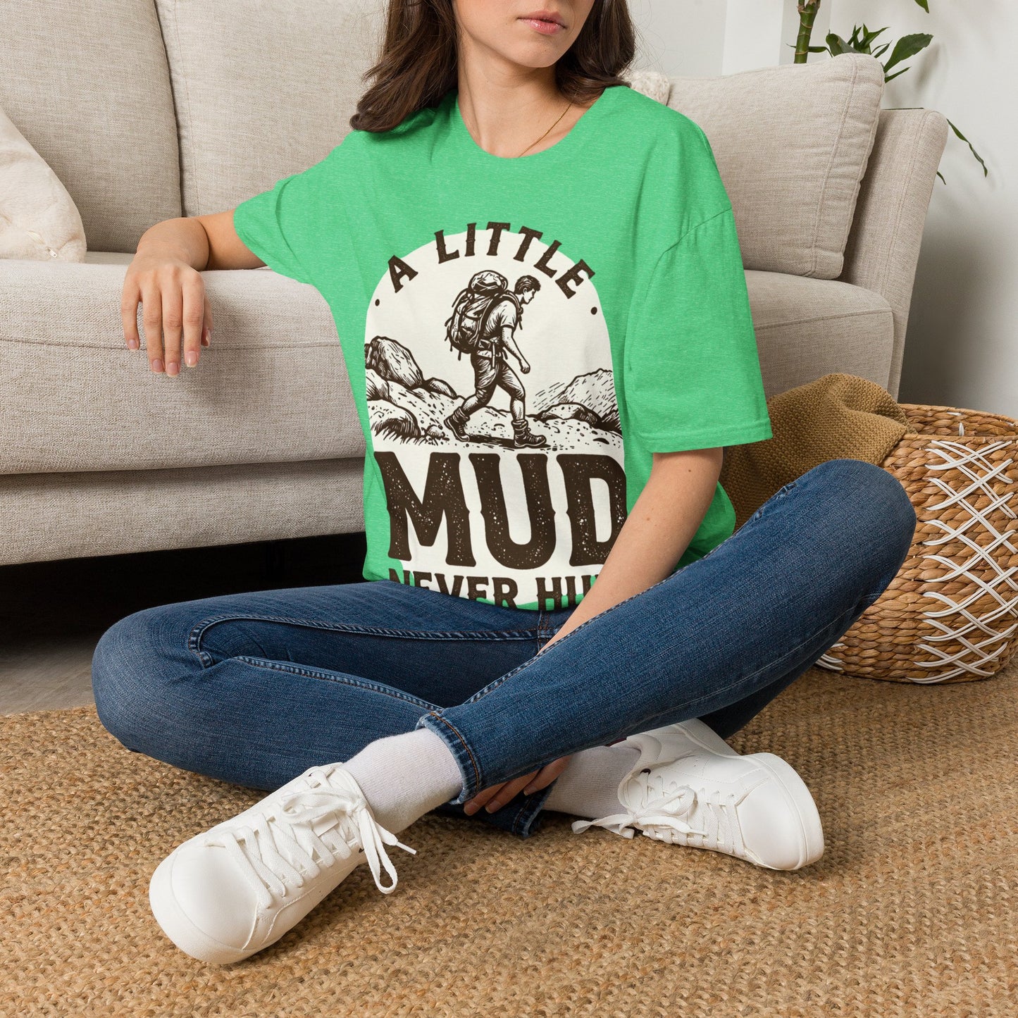 Hiking T-Shirt — "A Little Mud Never Hurt" Vintage Backpacker Tee