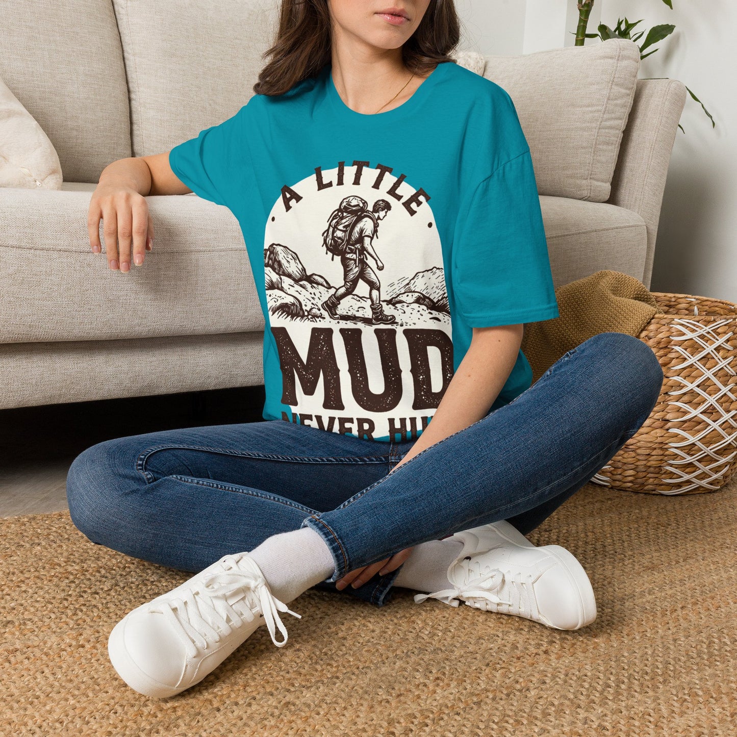 Hiking T-Shirt — "A Little Mud Never Hurt" Vintage Backpacker Tee
