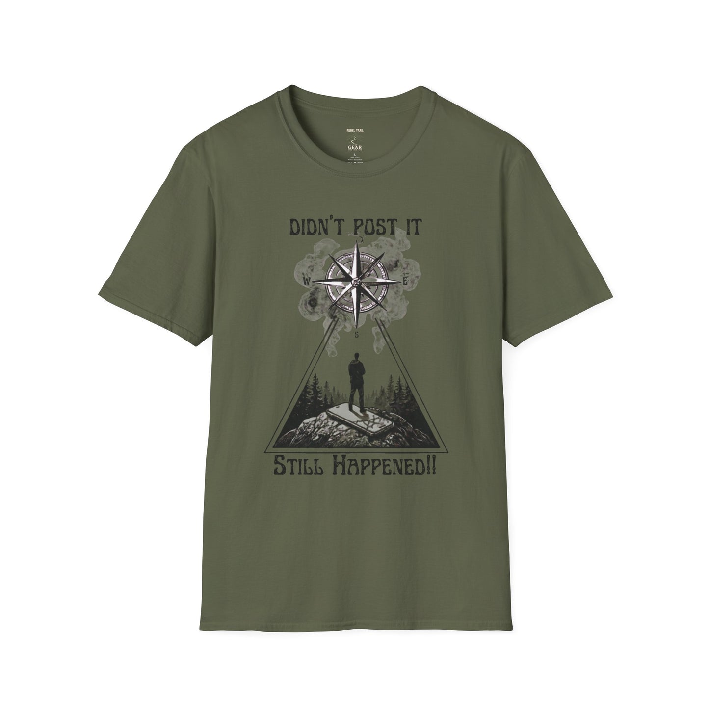 T-Shirt — "Didn't Post It, Still Happened" Compass Adventure Tee