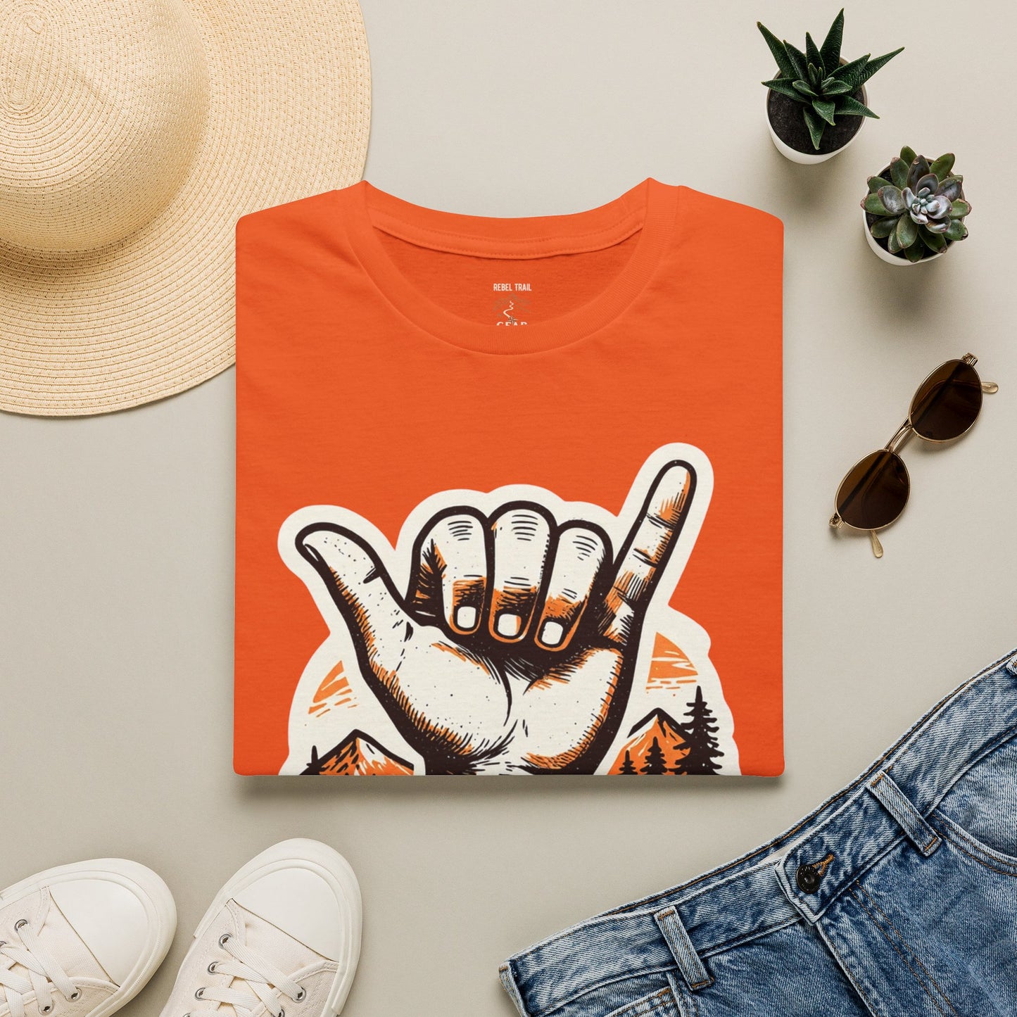 Shaka Hand Trail T‑Shirt — Rebel Trail Gear Outdoor Adventure Tee