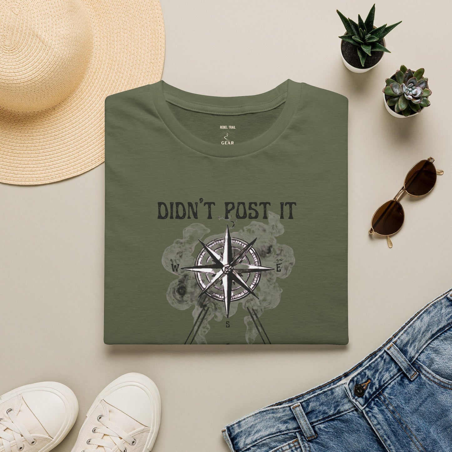 T-Shirt — "Didn't Post It, Still Happened" Compass Adventure Tee