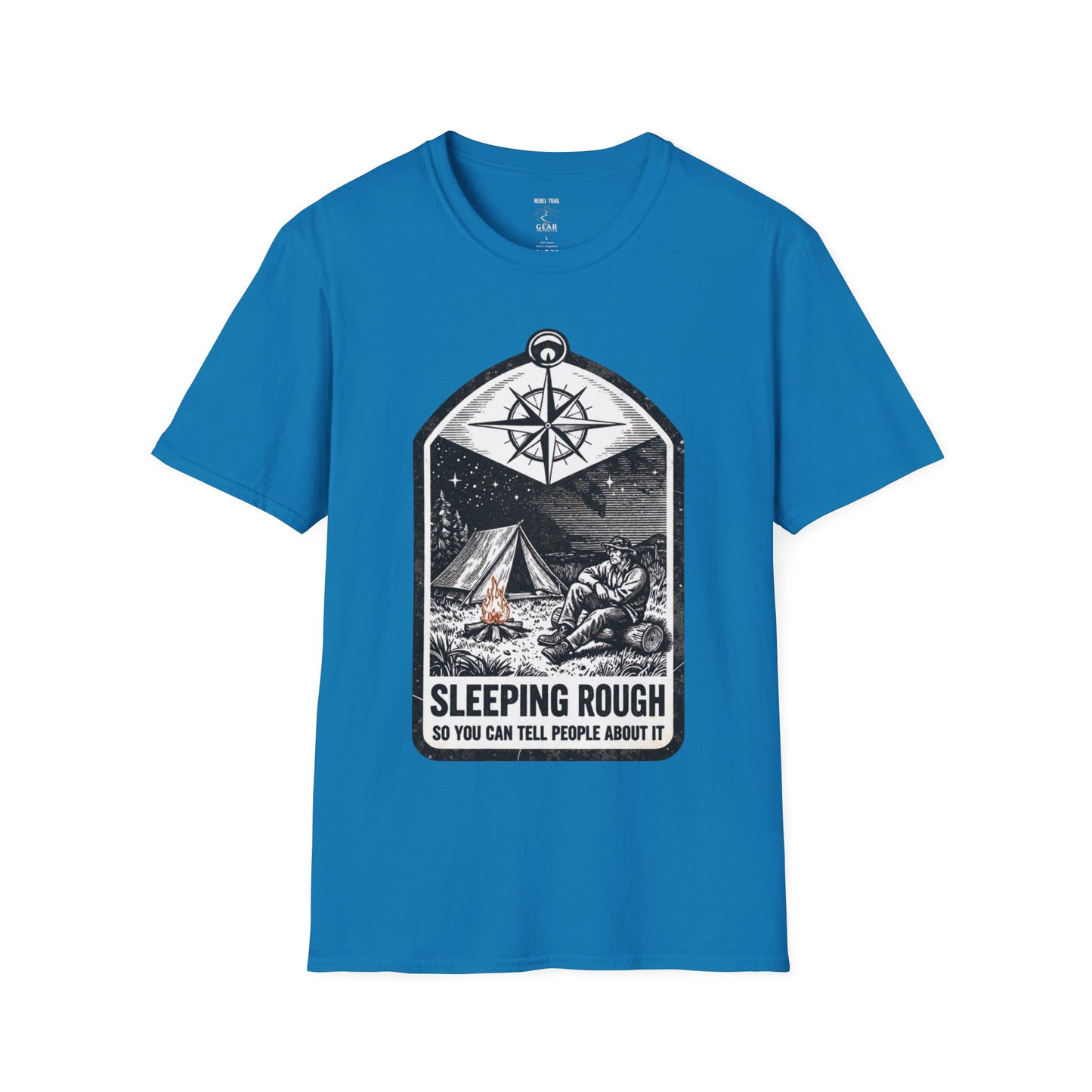 Camping T-Shirt — 'Sleeping Rough' Night Sky Tent Graphic