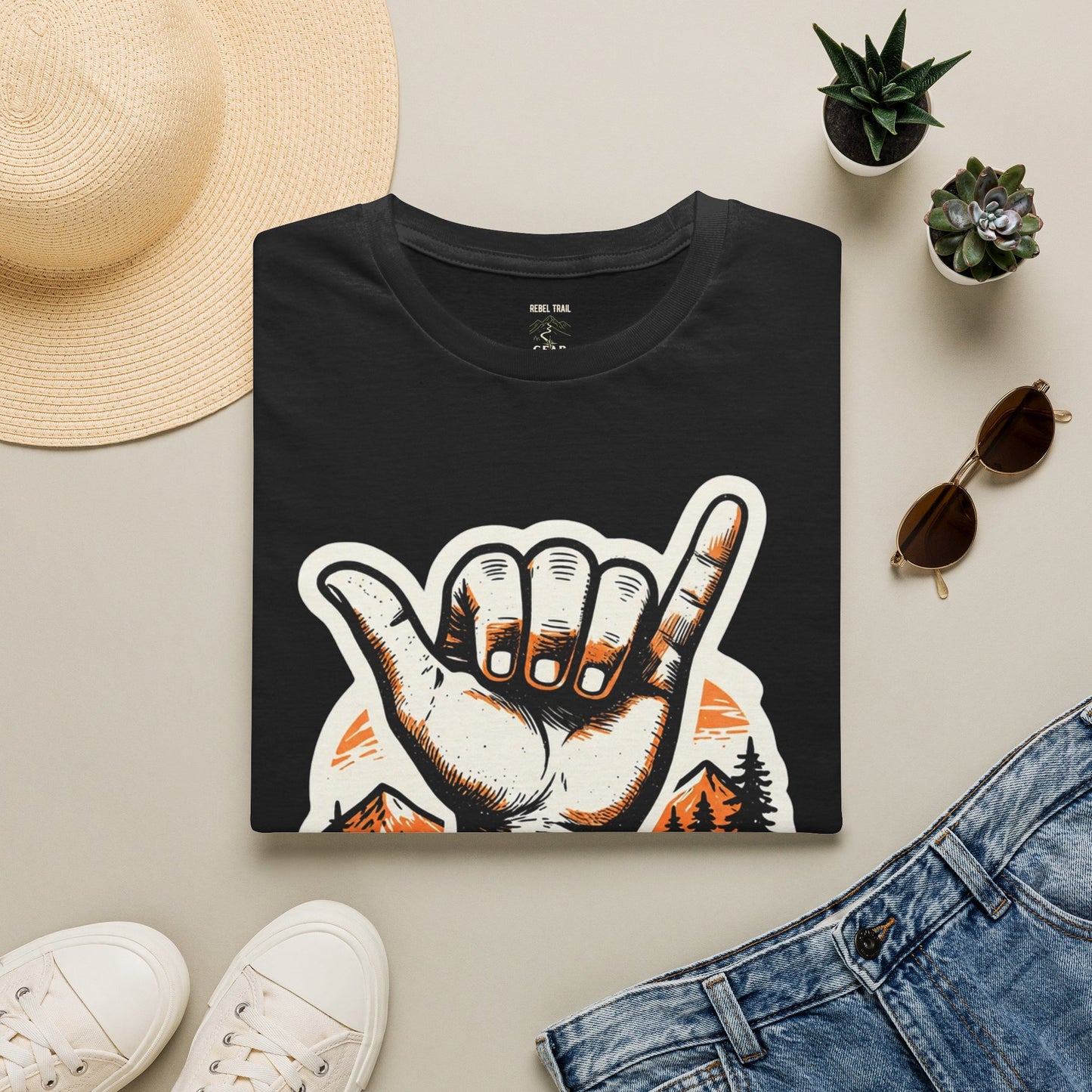 Shaka Hand Trail T‑Shirt — Rebel Trail Gear Outdoor Adventure Tee
