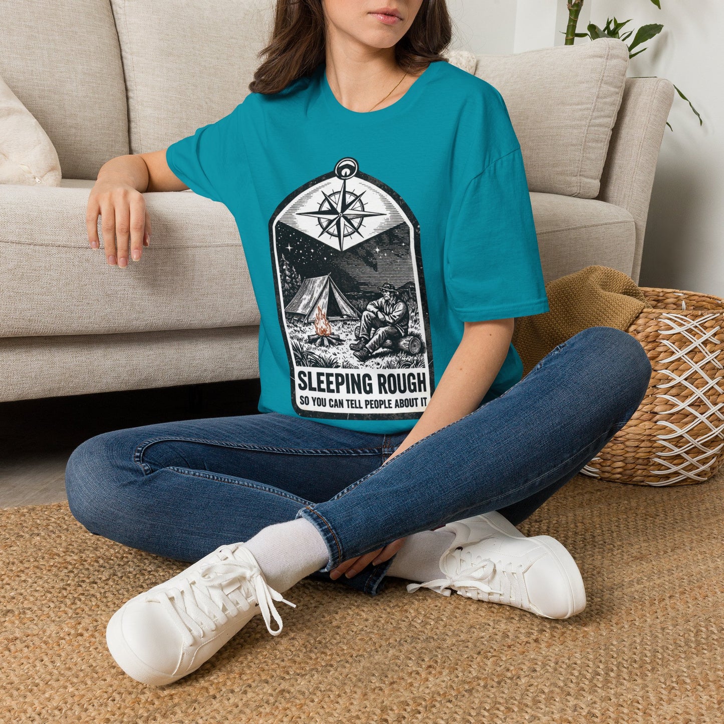 Camping T-Shirt — 'Sleeping Rough' Night Sky Tent Graphic