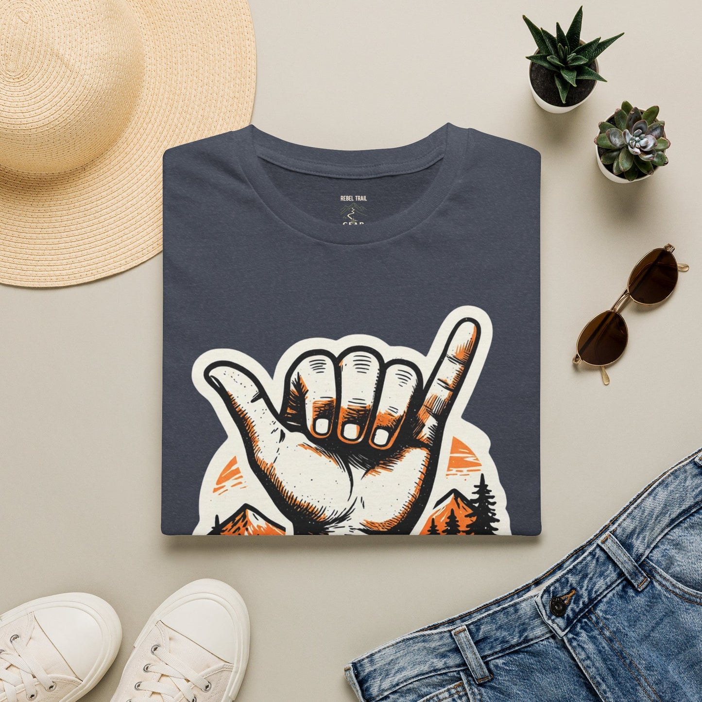 Shaka Hand Trail T‑Shirt — Rebel Trail Gear Outdoor Adventure Tee