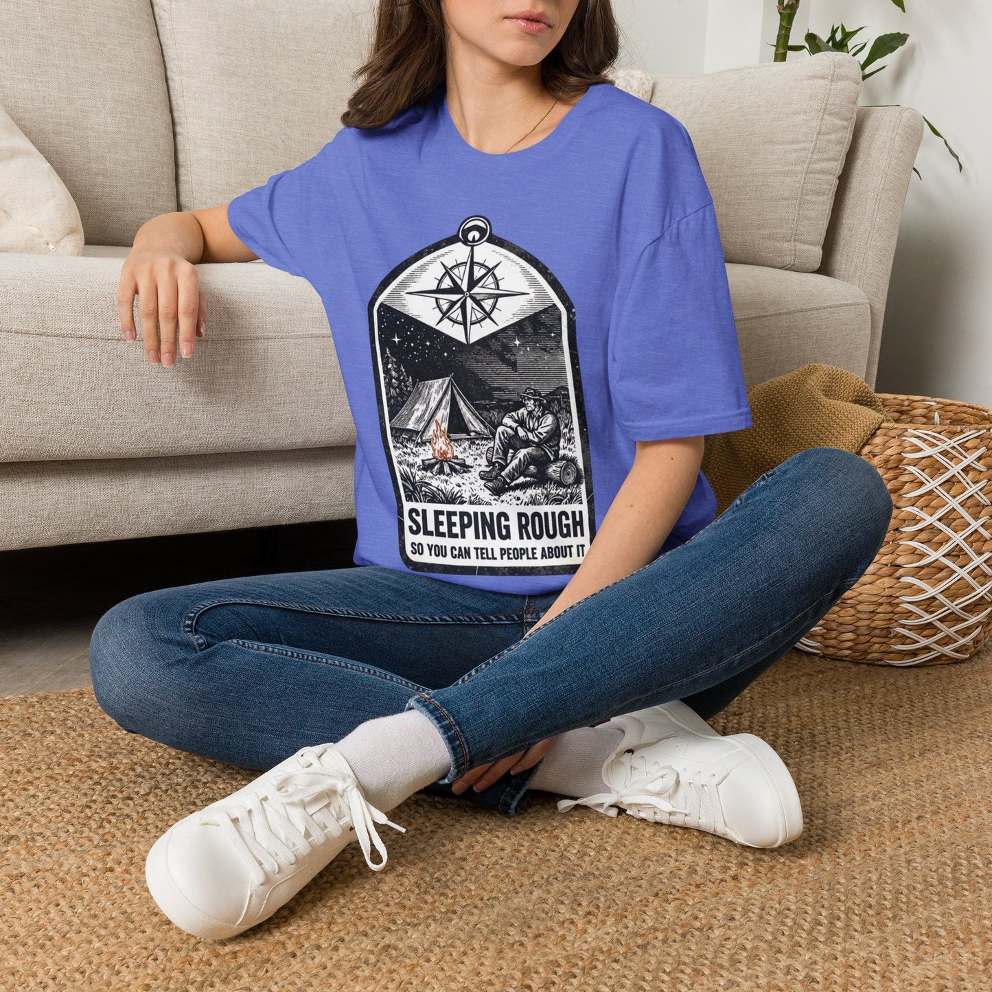 Camping T-Shirt — 'Sleeping Rough' Night Sky Tent Graphic