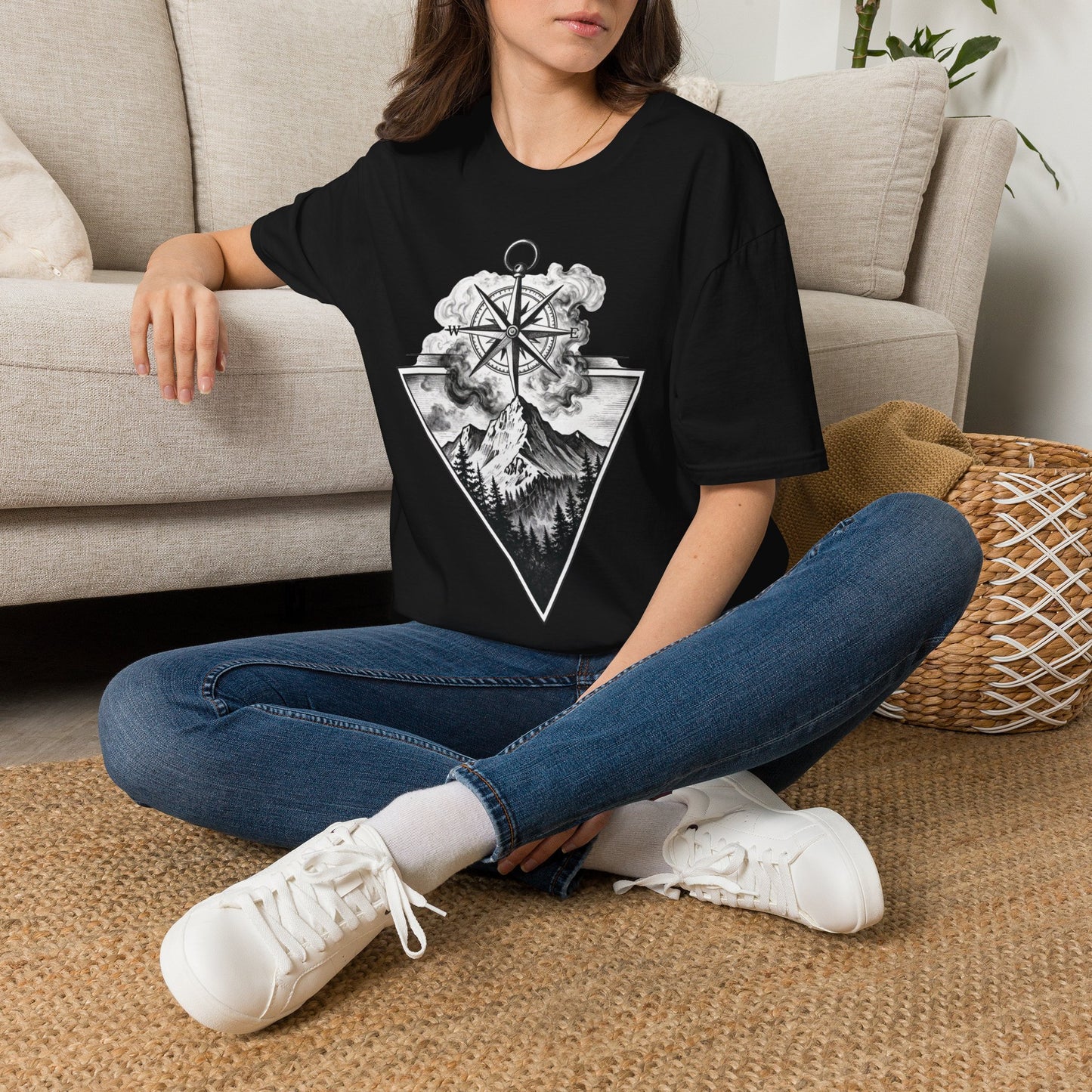 Compass & Mountain Graphic Tee — Adventure Travel Shirt