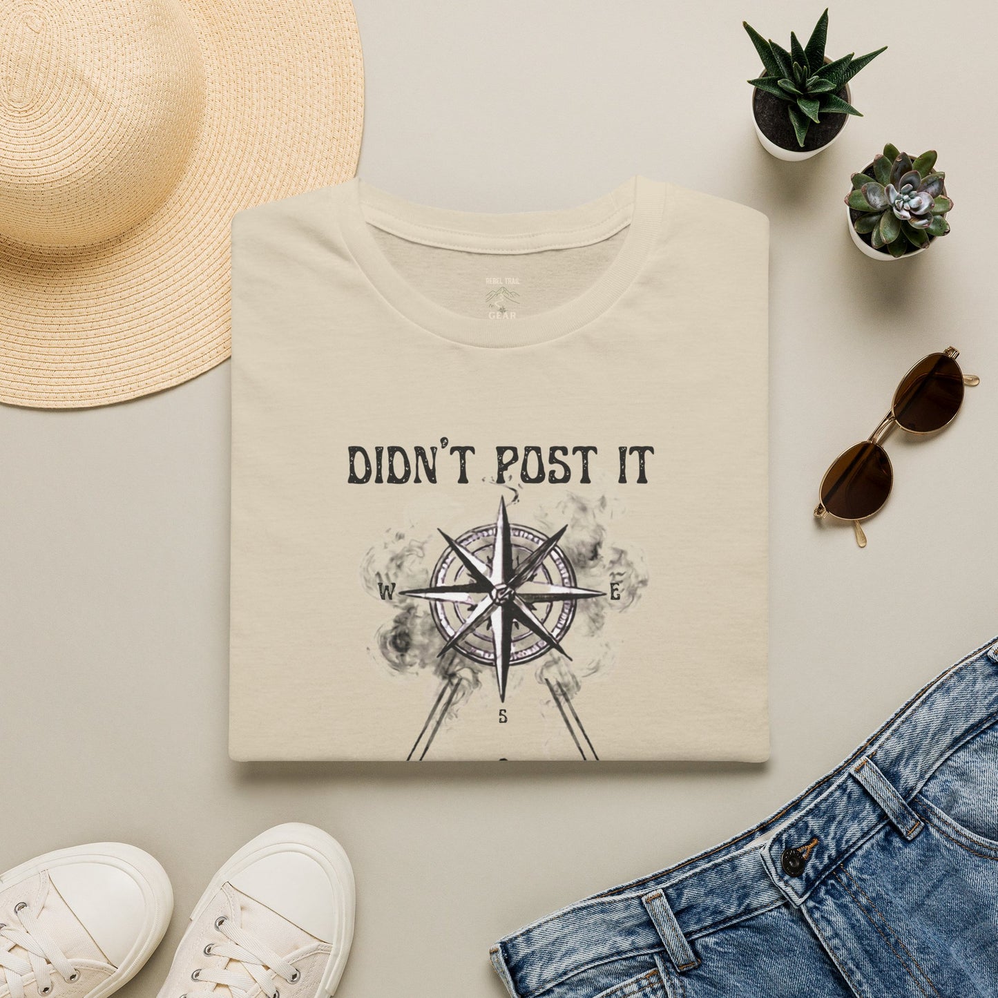 T-Shirt — "Didn't Post It, Still Happened" Compass Adventure Tee