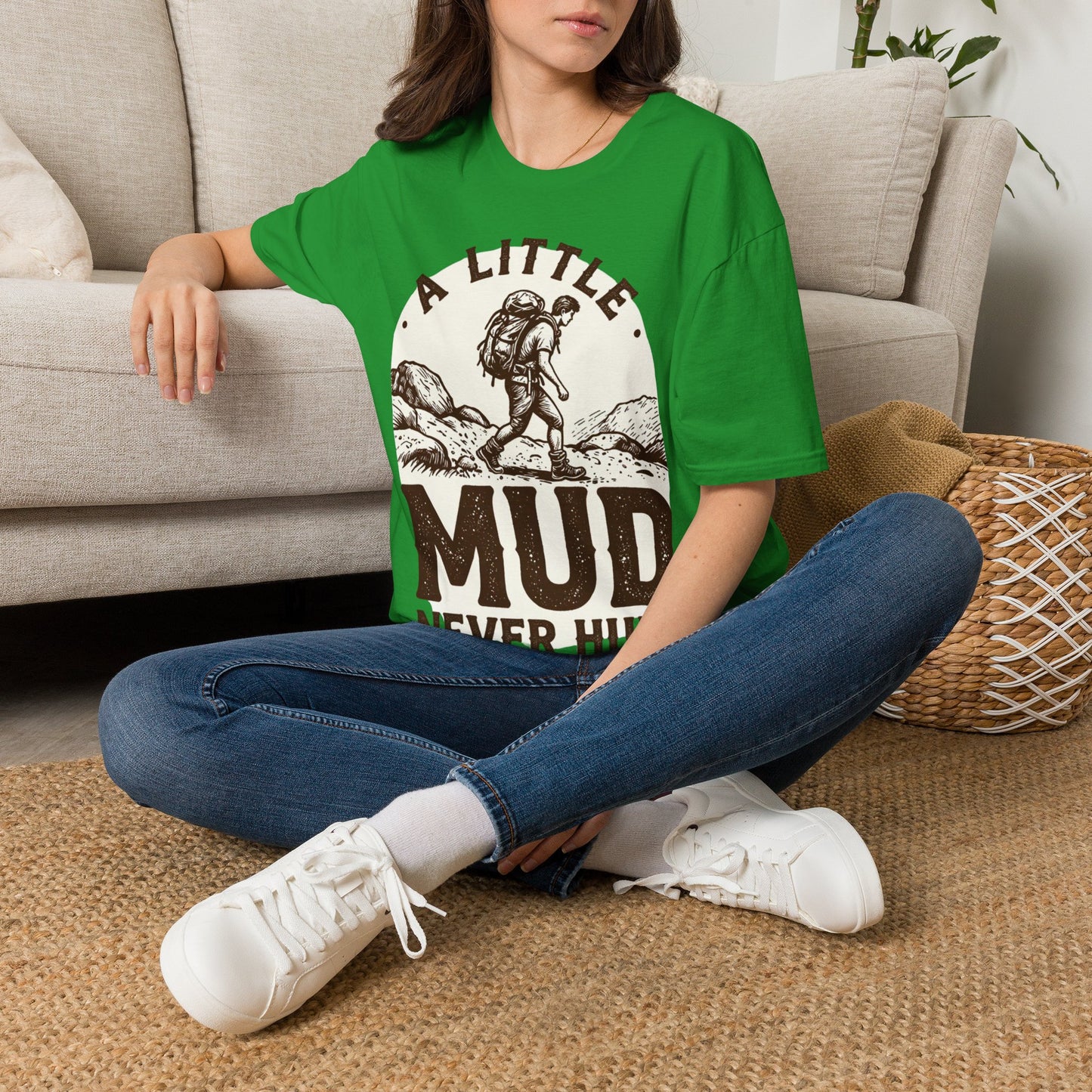 Hiking T-Shirt — "A Little Mud Never Hurt" Vintage Backpacker Tee