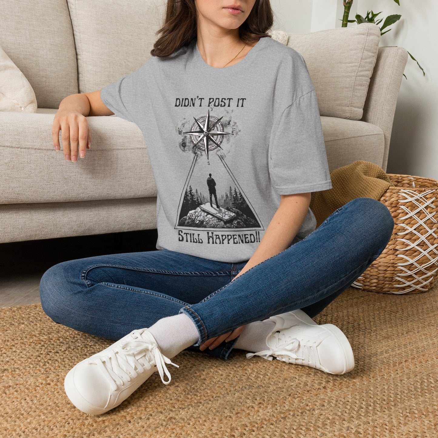 T-Shirt — "Didn't Post It, Still Happened" Compass Adventure Tee