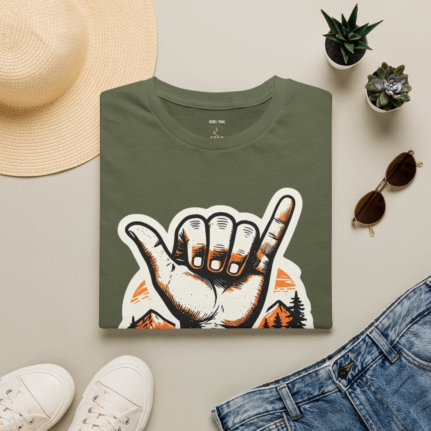 Shaka Hand Trail T‑Shirt — Rebel Trail Gear Outdoor Adventure Tee