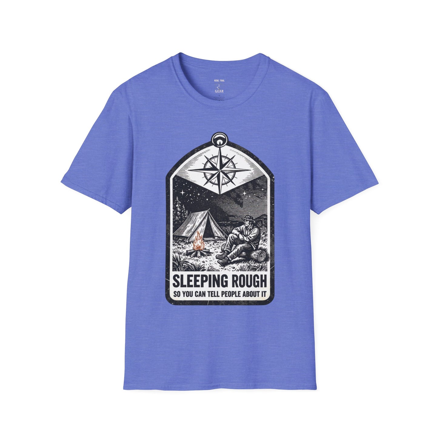 Camping T-Shirt — 'Sleeping Rough' Night Sky Tent Graphic