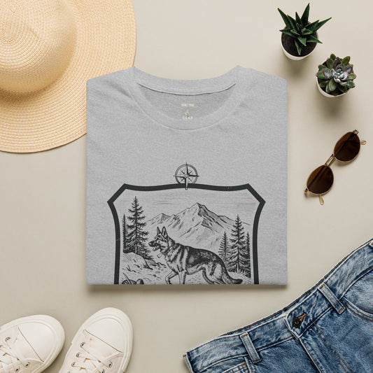 Dog Hiking T-Shirt — "He Plans the Route" Outdoor Adventure Tee