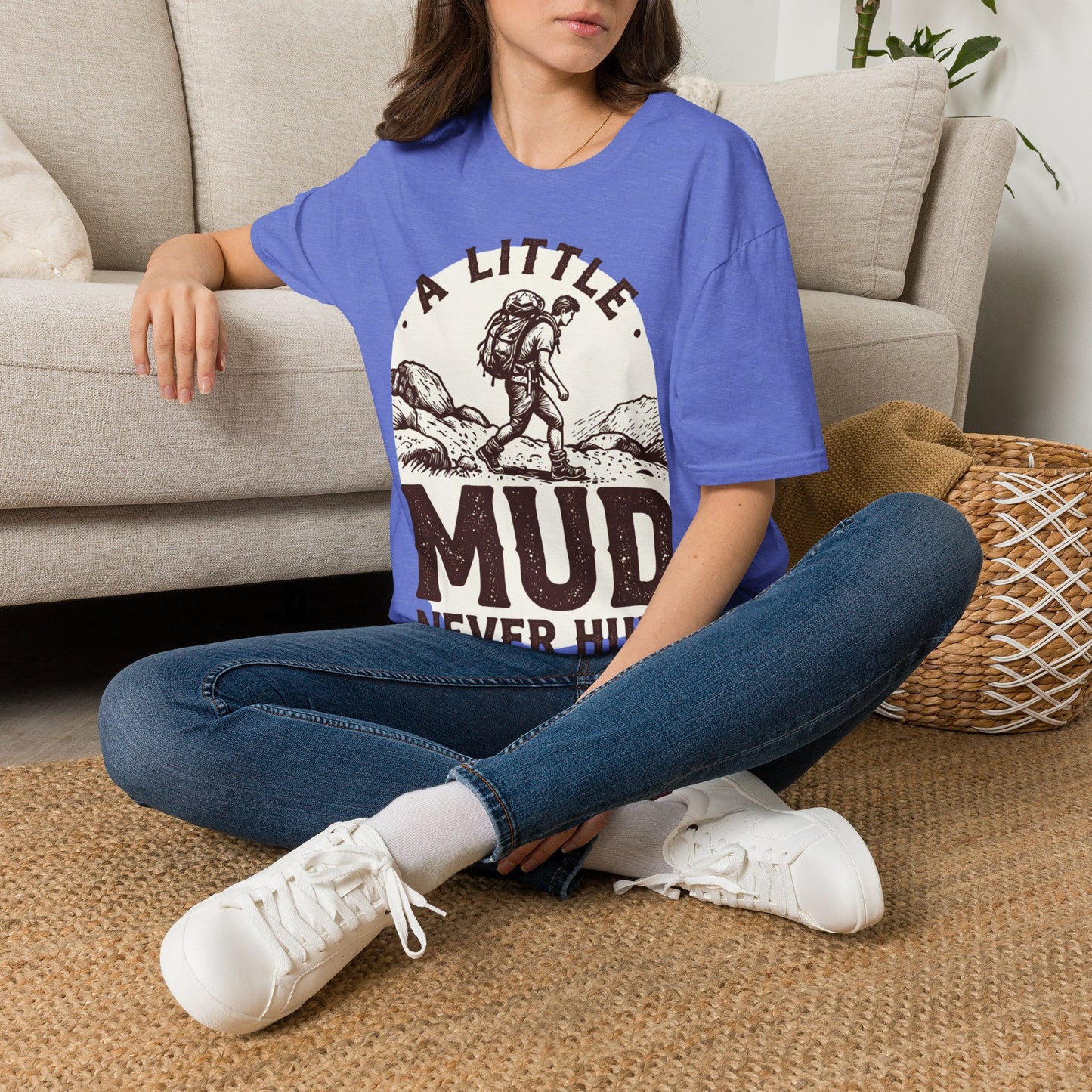 Hiking T-Shirt — "A Little Mud Never Hurt" Vintage Backpacker Tee