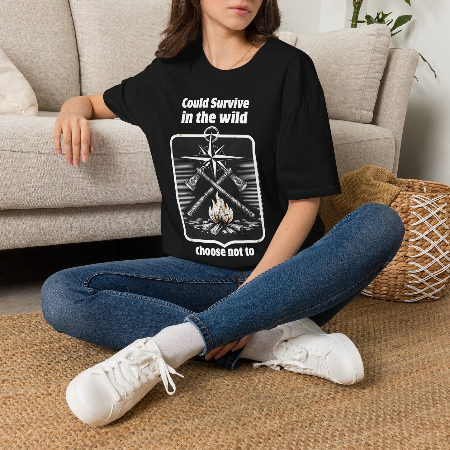 Could Survive in the Wild T-Shirt — Funny Camping Outdoor Tee ("Could Survive in the wild / choose not to")