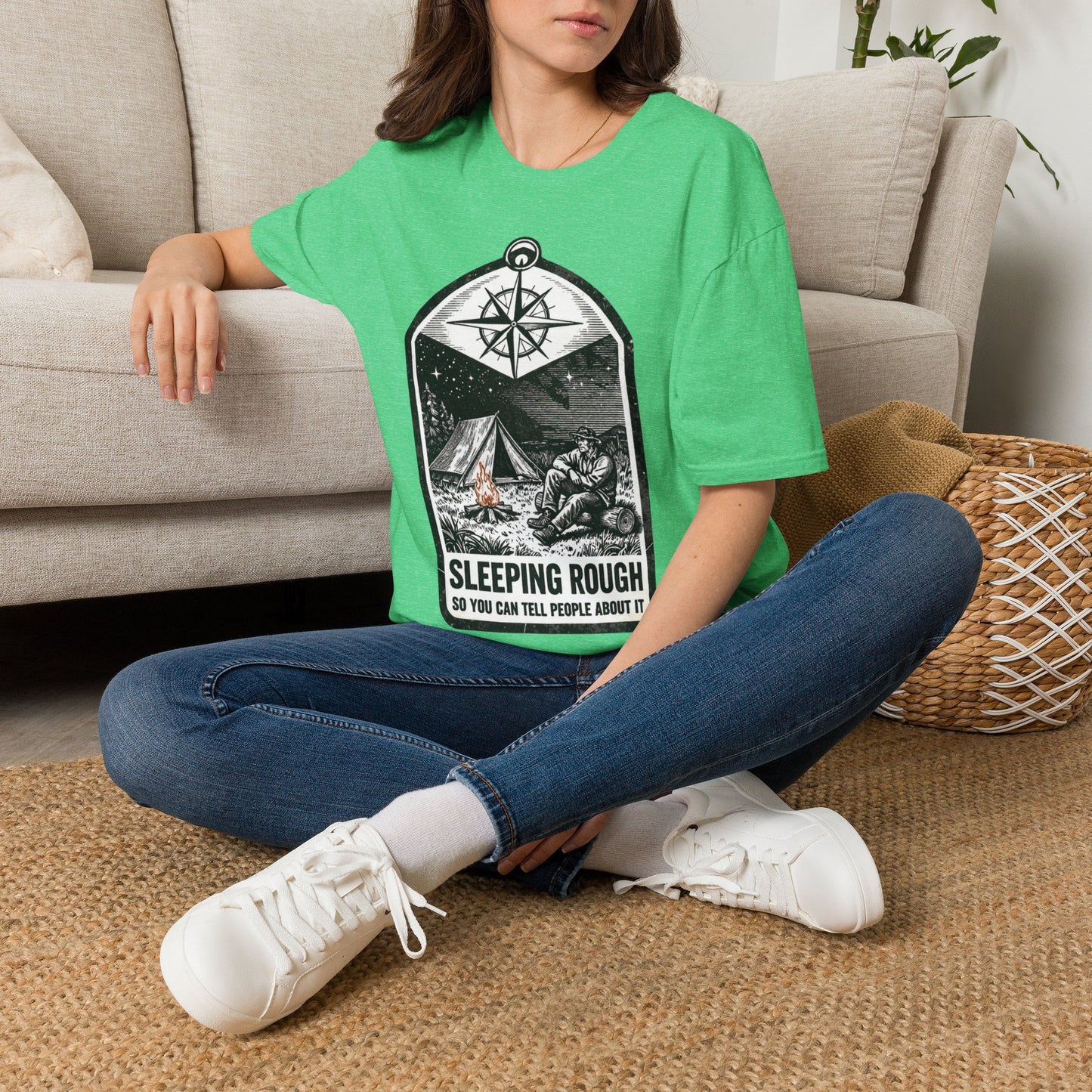 Camping T-Shirt — 'Sleeping Rough' Night Sky Tent Graphic