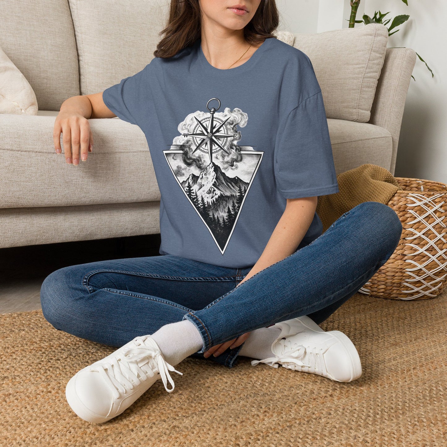 Compass & Mountain Graphic Tee — Adventure Travel Shirt