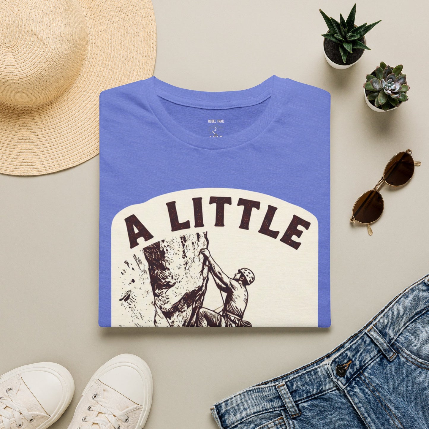 Climbing T-Shirt — "A Little Fear Never Hurt" Vintage Rock Climber Tee