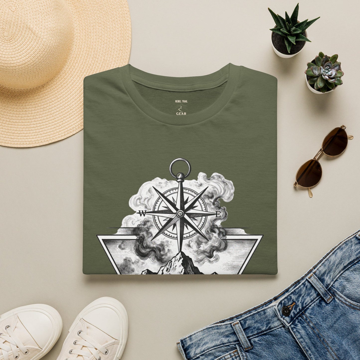 Compass & Mountain Graphic Tee — Adventure Travel Shirt