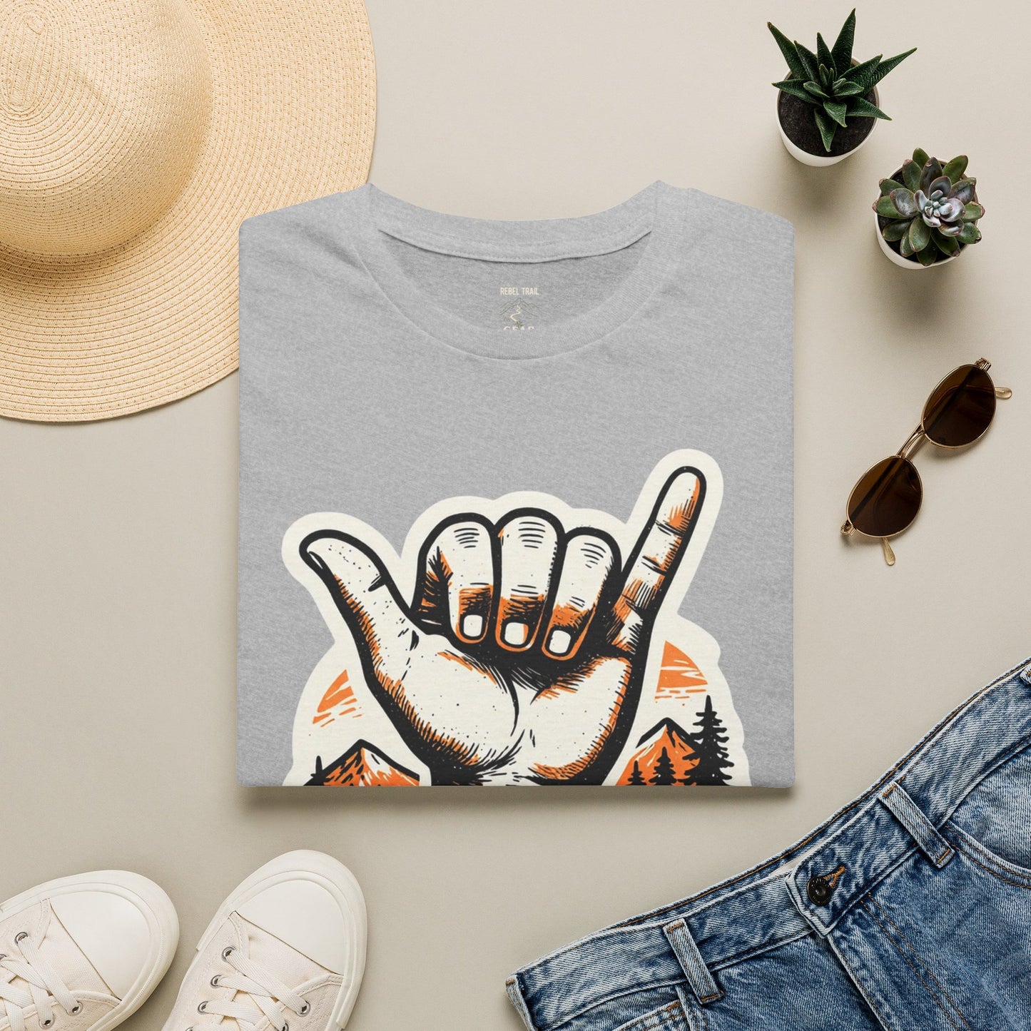 Shaka Hand Trail T‑Shirt — Rebel Trail Gear Outdoor Adventure Tee