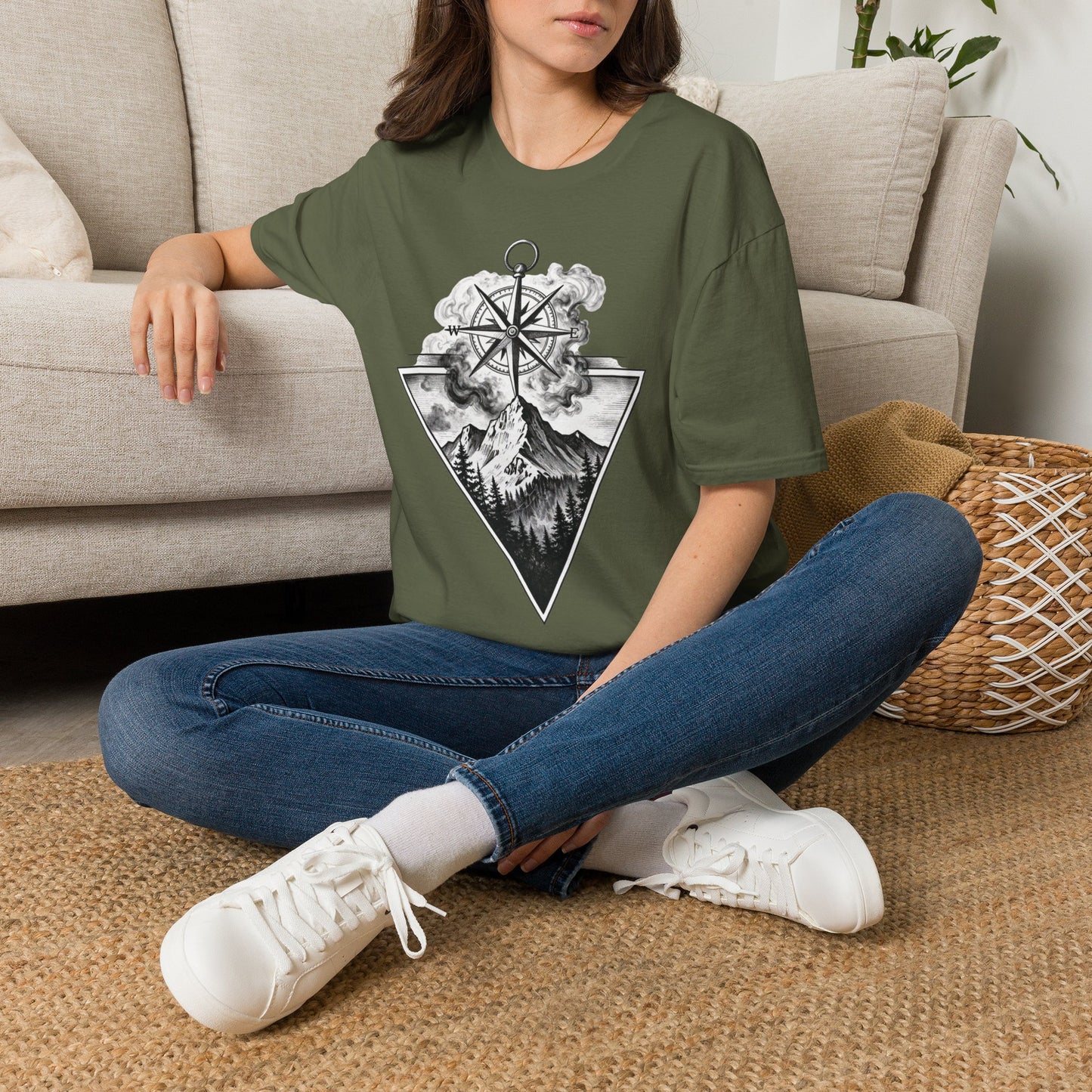 Compass & Mountain Graphic Tee — Adventure Travel Shirt