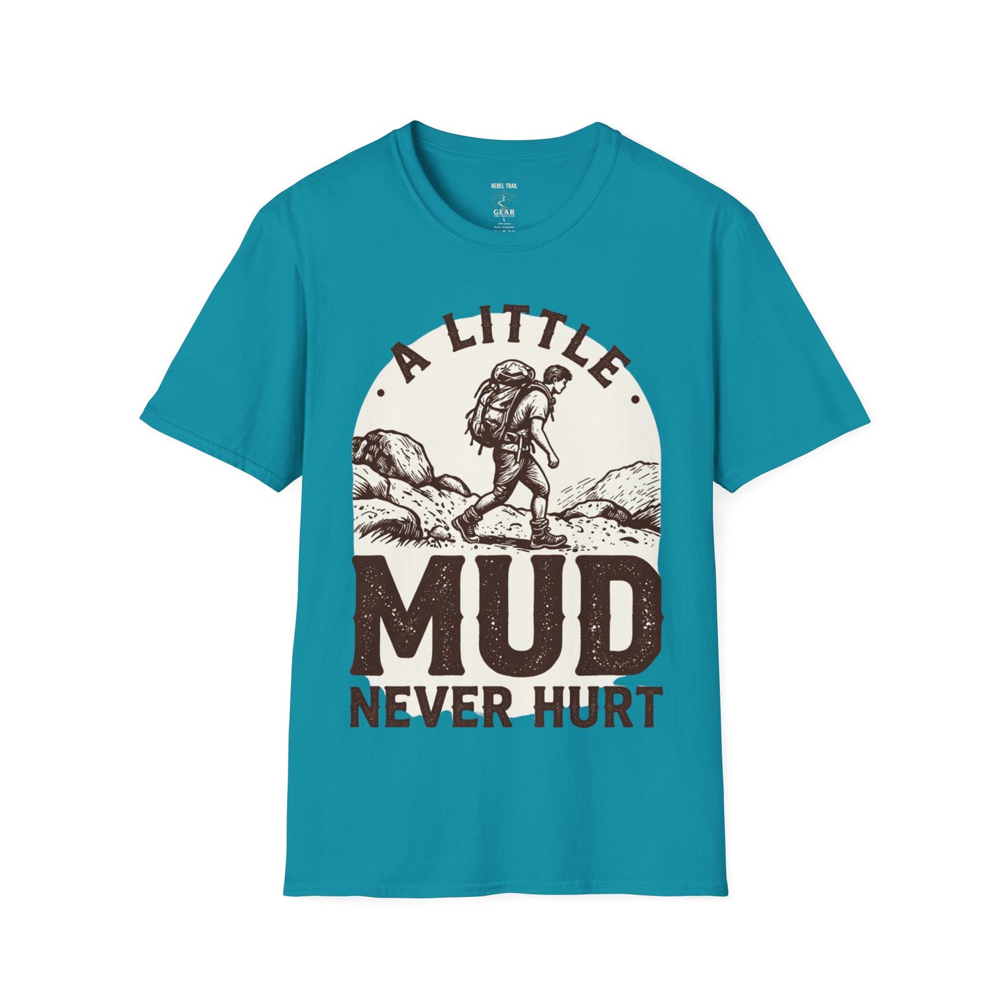 Hiking T-Shirt — "A Little Mud Never Hurt" Vintage Backpacker Tee