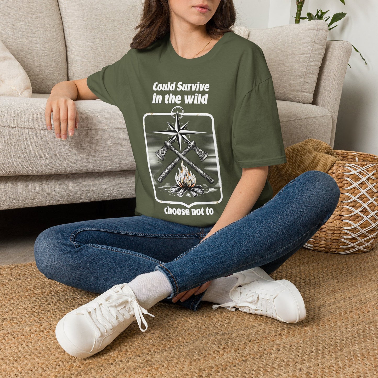 Could Survive in the Wild T-Shirt — Funny Camping Outdoor Tee ("Could Survive in the wild / choose not to")