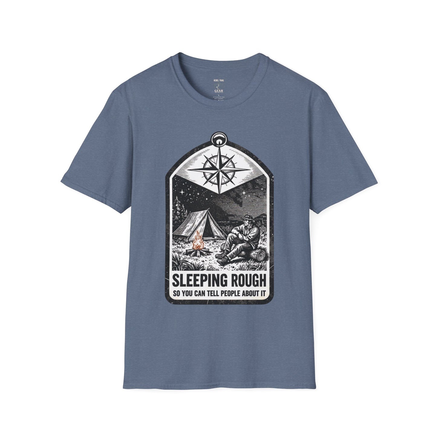 Camping T-Shirt — 'Sleeping Rough' Night Sky Tent Graphic