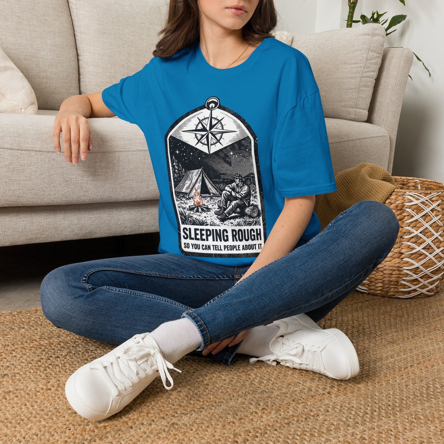 Camping T-Shirt — 'Sleeping Rough' Night Sky Tent Graphic