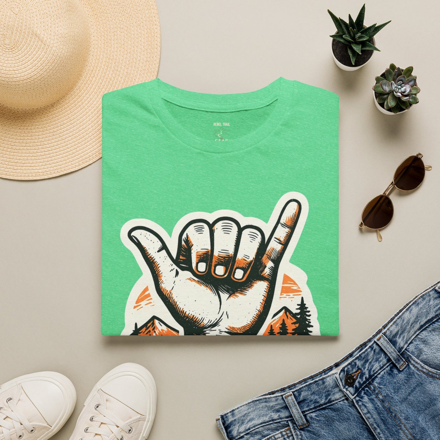 Shaka Hand Trail T‑Shirt — Rebel Trail Gear Outdoor Adventure Tee