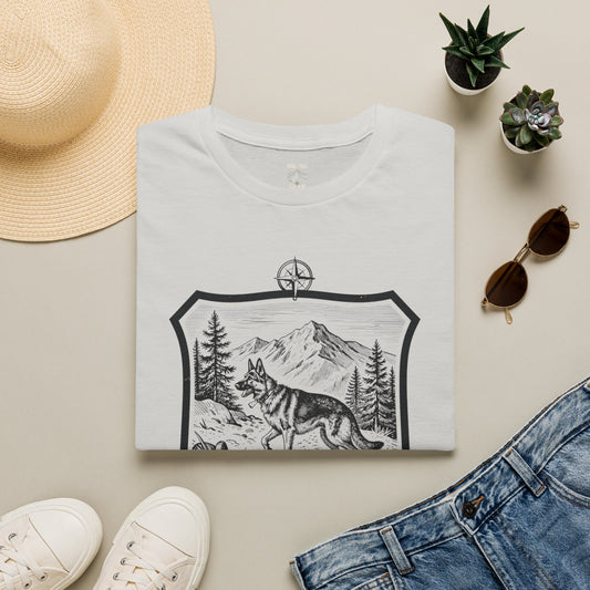 Dog Hiking T-Shirt — "He Plans the Route" Outdoor Adventure Tee