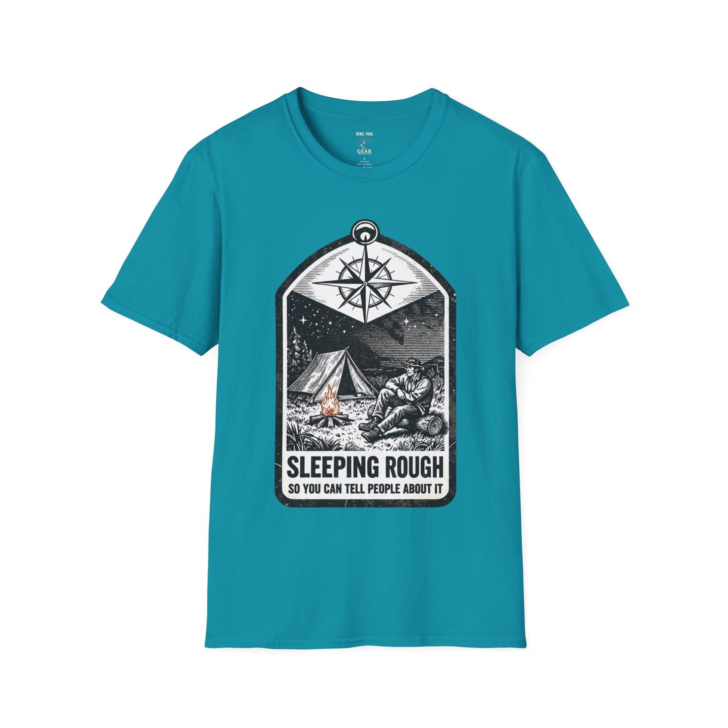 Camping T-Shirt — 'Sleeping Rough' Night Sky Tent Graphic