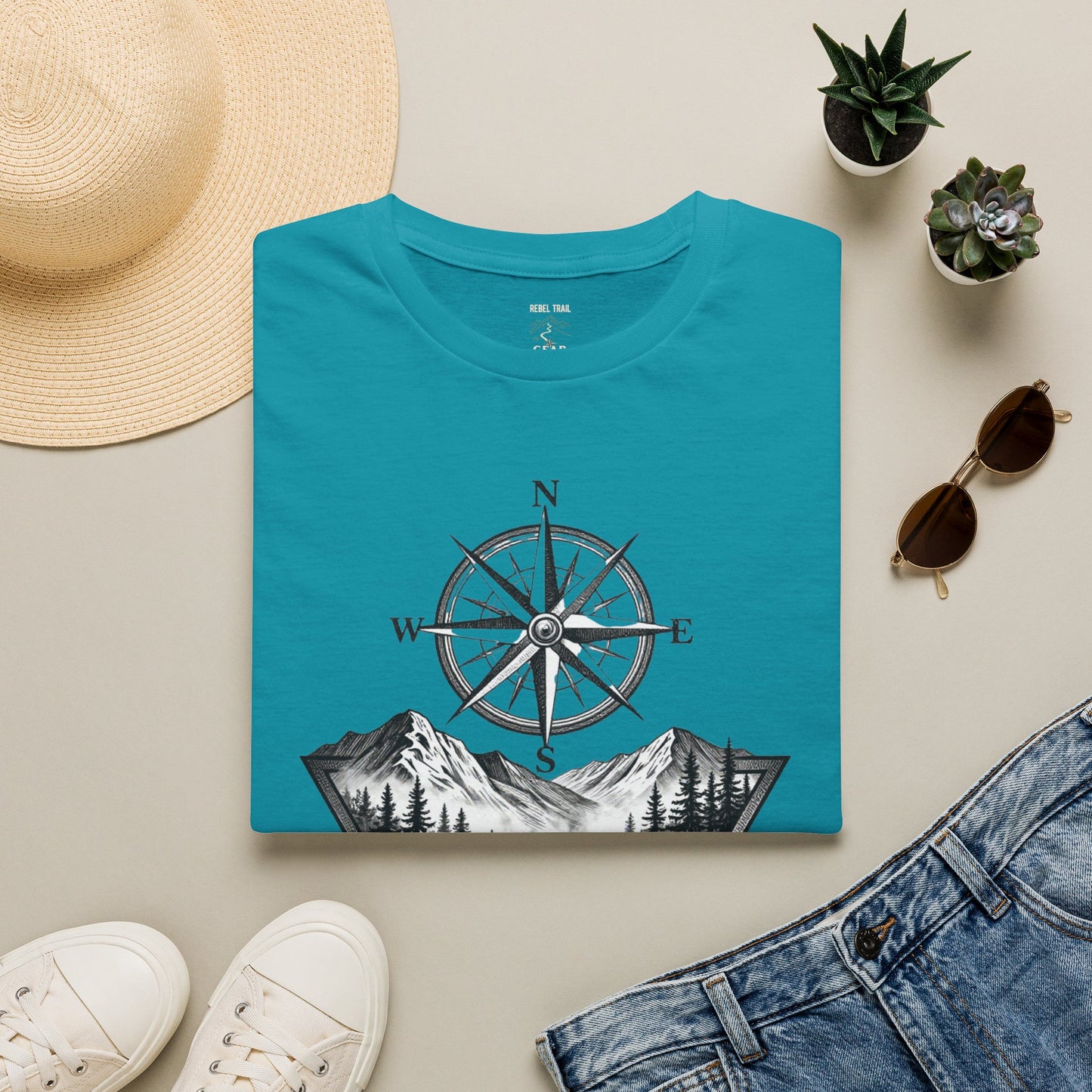 Compass & Mountain T-Shirt — Adventure Travel Graphic Tee